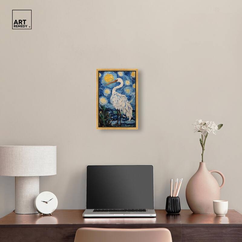 Crane in Starry Night Canvas by Art Remedy