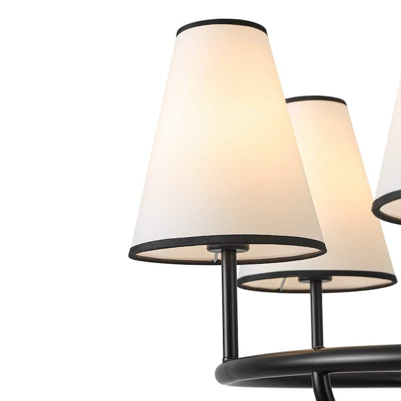 Transitional 6-Light White Fabric Cone Circular Chandelier 25.6 in