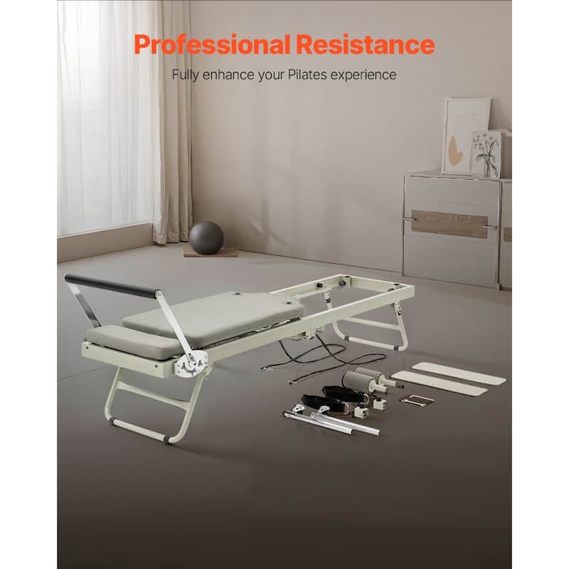 Foldable Pilates Reformer Machine with Spring Resistance Core Trainer for Home Fitness Studio - 82” x 22” x 29”