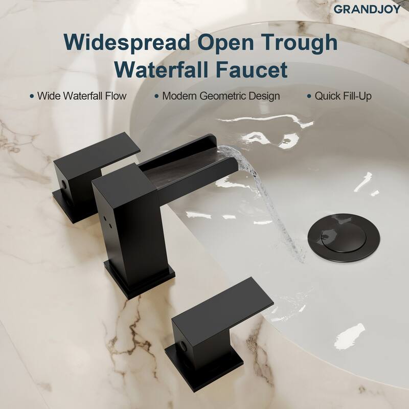 GRANDJOY Widespread 2-Handle LED Waterfall Bathroom Sink Faucet