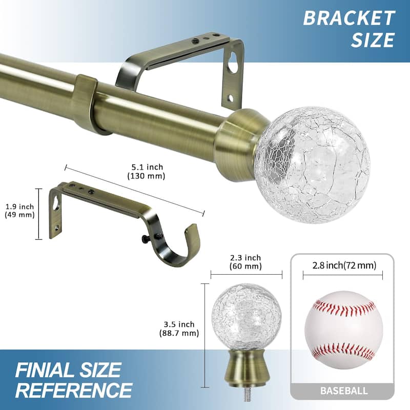 1-inch Diameter Crackle Glass Adjustable Single Drapery Curtain Rod