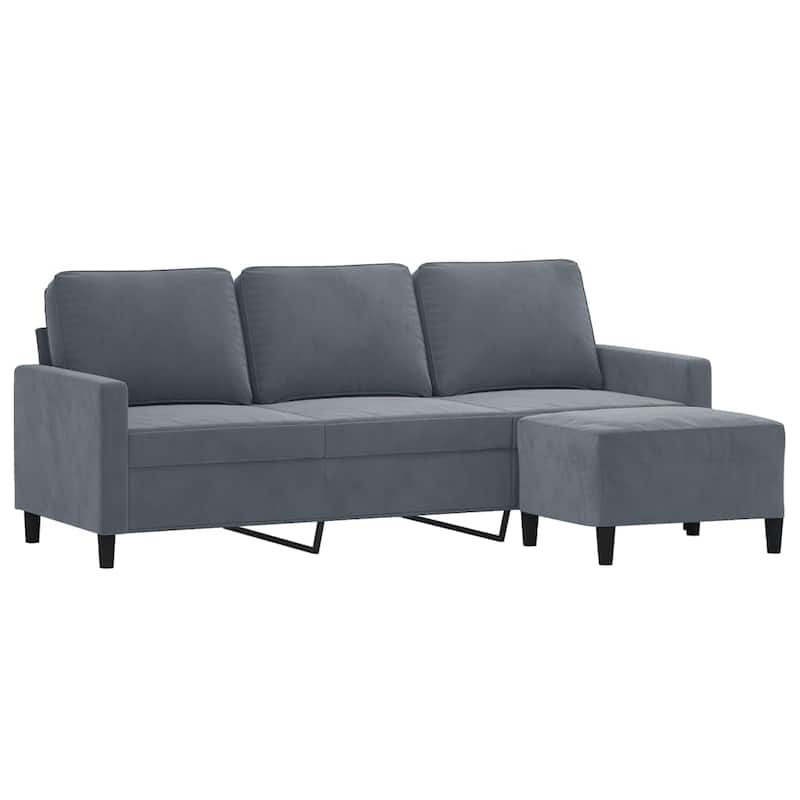 vidaXL 3-seater Sofa With Footstool Dark Grey Velvet, Plywood, Metal, Foam - 31.5 x 77.9 x 31.5 in