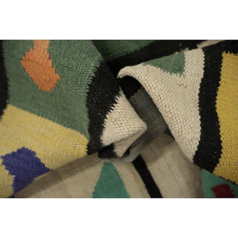 Hand Woven Oriental 100% Wool Carpet Southwestern Tribal Multi-Colored Kilim Area Rug - 14' 6'' X 6' 2''