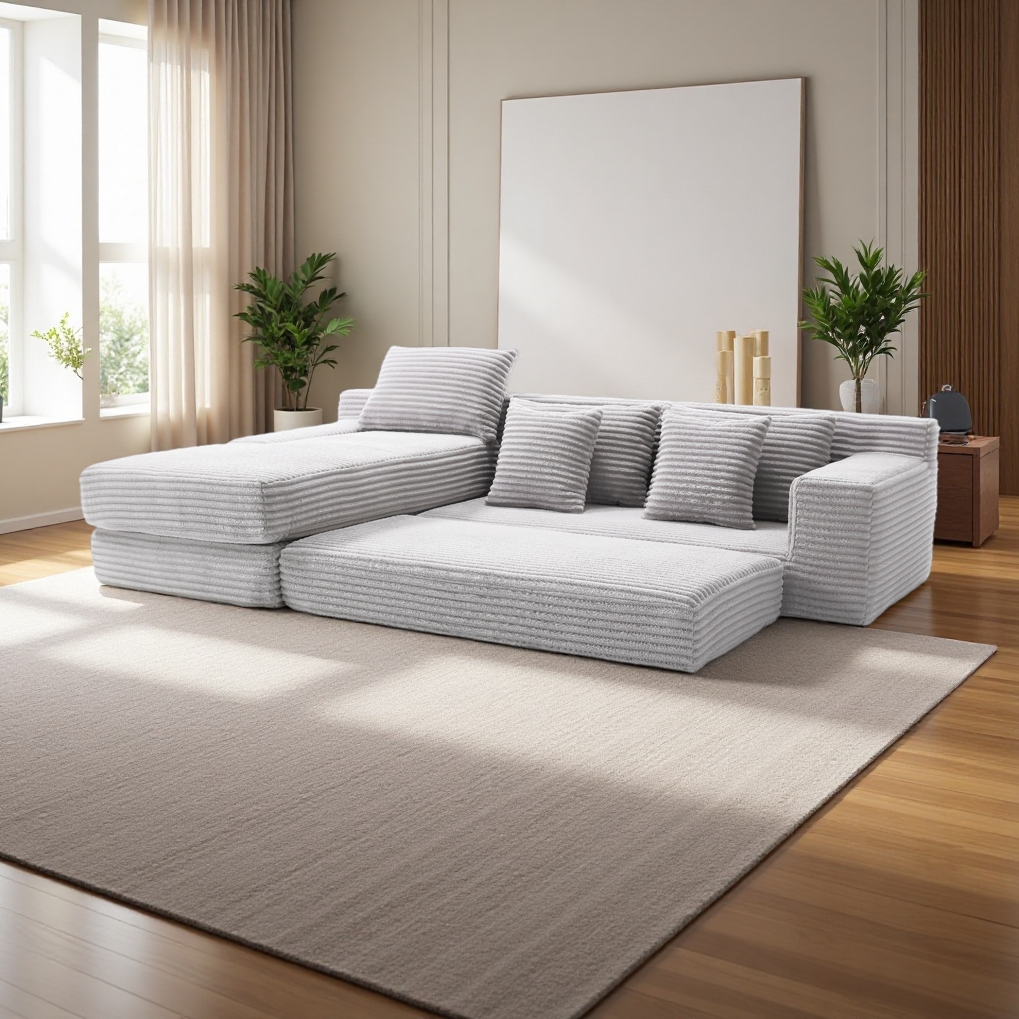 Fabric L-Shaped Modular Sectional Sofa with Right Chaise Lounge and Deep Seats