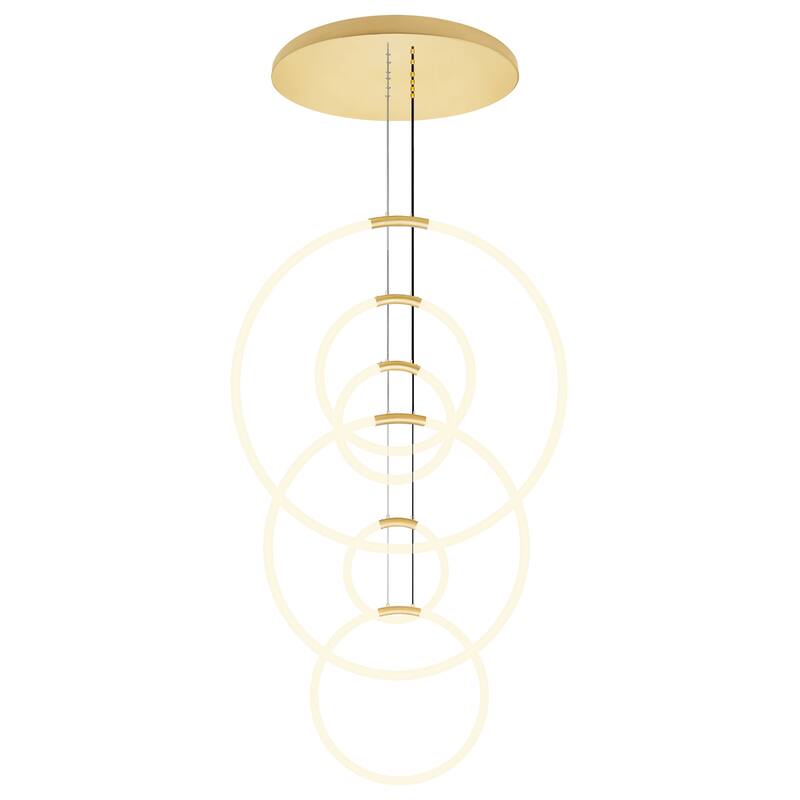 Hoops Integrated LED 35in 6 Ring Satin Gold Chandelier - Satin Gold - Satin Gold