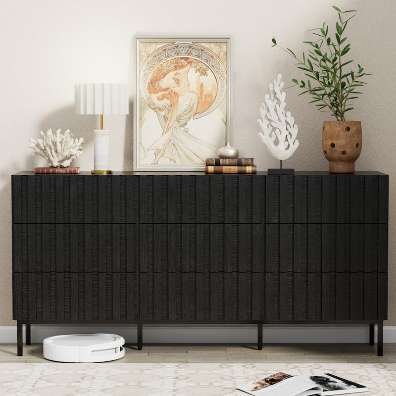 59" W 9-Drawer Storage Cabinet Mid-Century Dresser