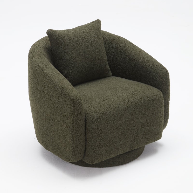 Swivel Accent Chair, Barrel Armchair with Back Pillow & Wood Frame for Living Room, Bedroom, Office - Green