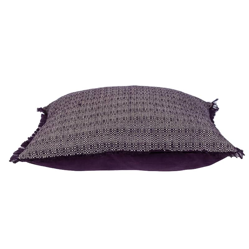 24" Purple and White Cotton Throw Pillow with Fringe