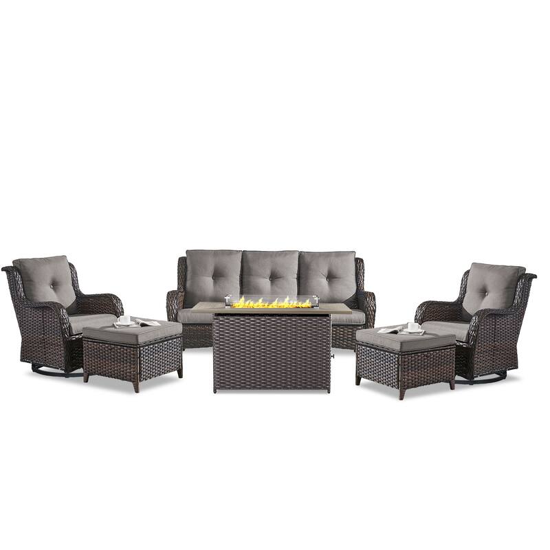 Fire Pit Table with Glider Chairs Sofa Chairs Brown-Grey - Brown