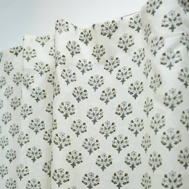 Fabdivine Handmade Block Print Floral Curtain Perfect for Room or Window Décor - 54" X 72" - Diwali Flower- Grey, White