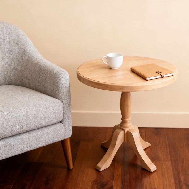 23.62'' Round Wooden Pedestal Coffee Table with Two Stands