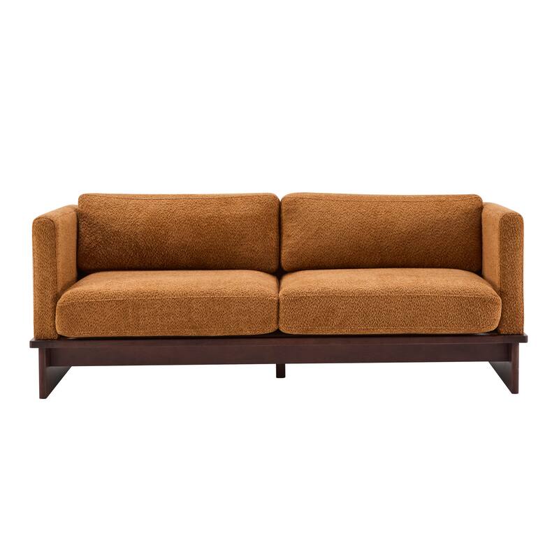 77 inch Square Arm Modern 3 Seater Boucle Sofa Upholstered Couch with Solid Wood Base