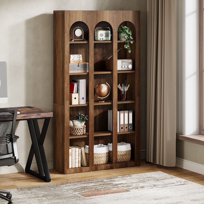 5-Tier Arched Bookshelf, 70.87-Inch Tall Bookcase for Home Office, Living Room - 39.37" W x 11.81" D x 70.87" H