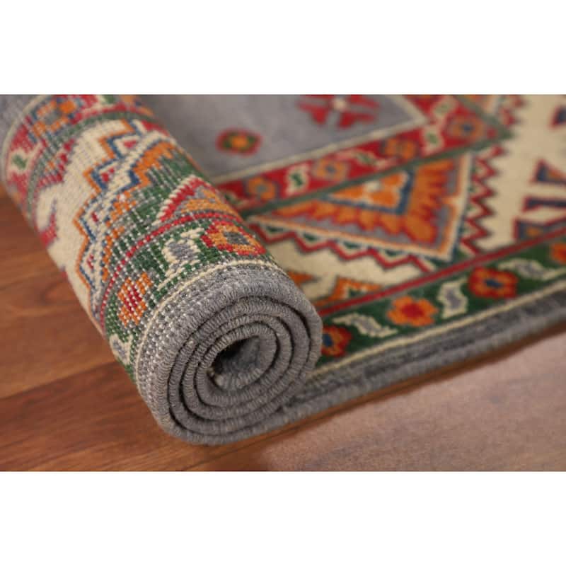 Geometric Kazak Rug Handmade Foyer Wool Carpet - 2'9" x 4'0"
