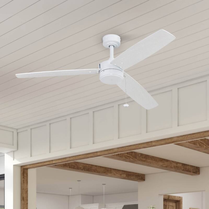 52" Prominence Home Journal White Contemporary Indoor/Outdoor Ceiling Fan with No Light, Pull Chain - Bright White