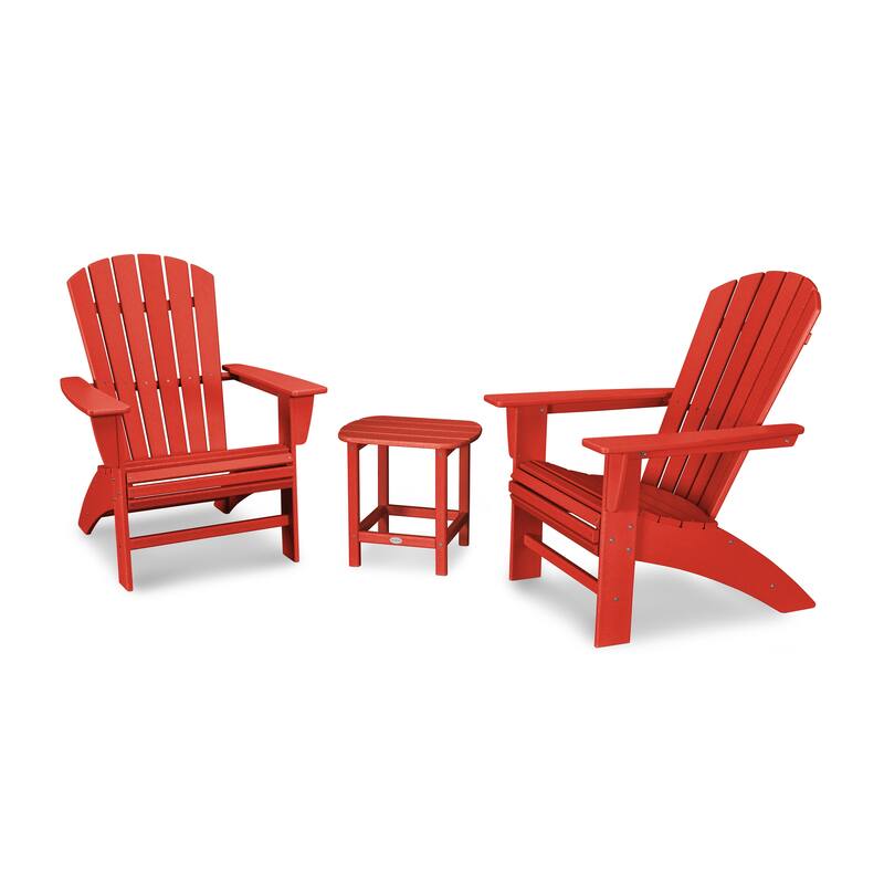 POLYWOOD Nautical 3-piece Adirondack Chair and Table Set - Sunset Red