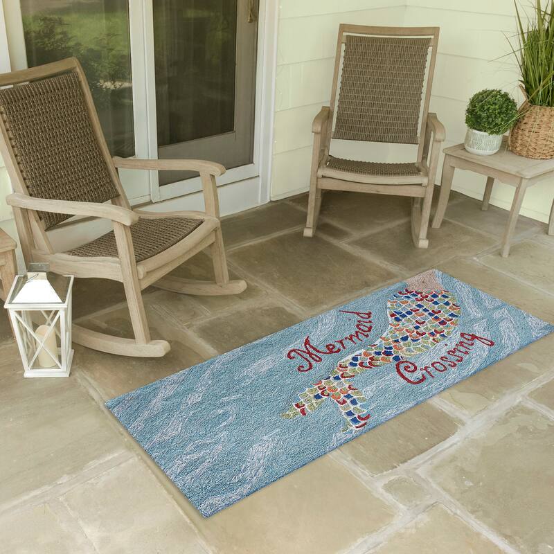Liora Manne Frontporch Mermaid Crossing Indoor/Outdoor Rug - 2' x 5' - 2' x 5' - Blue