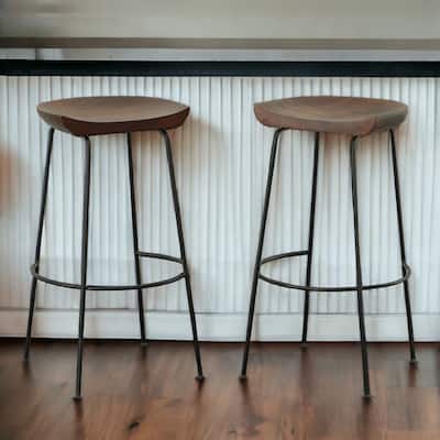 HomeRoots Set of Two 31" Chestnut And Black Steel Backless Bar Height Bar Chairs