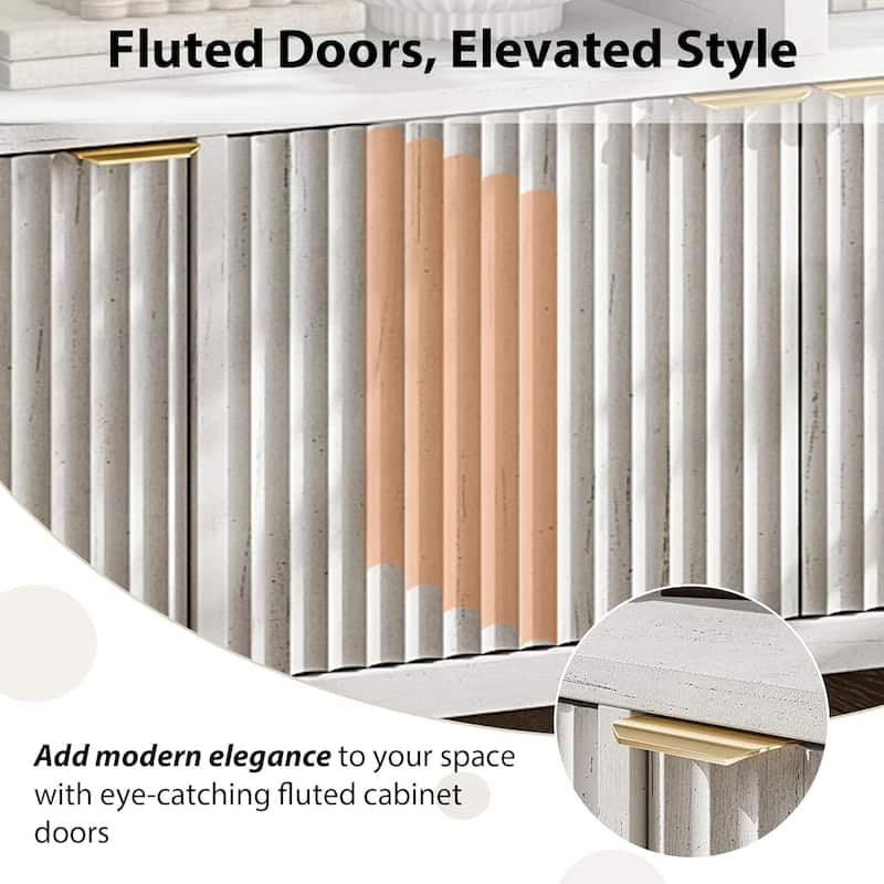 65.8 Inch Fluted Sideboard Buffet Cabinet with 4 Doors with Fluted Door