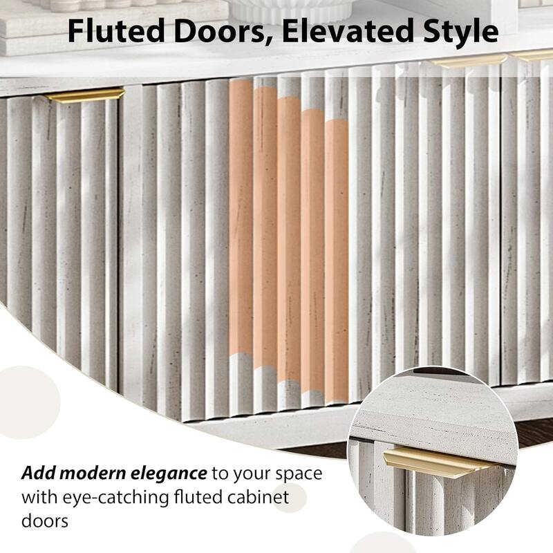 65.8 Inch Fluted Sideboard Buffet Cabinet with 4 Doors
