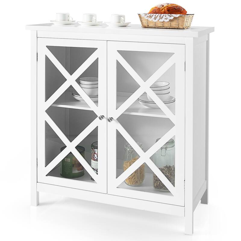 Costway Kitchen Buffet Sideboard Storage Cabinet w/Glass Doors & - See Details
