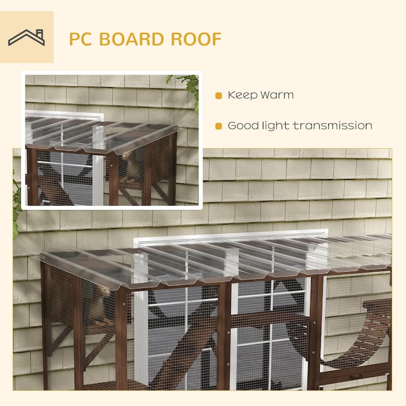 PawHut Catio Playground Outdoor Cat Enclosure Wooden Cat House Shelter