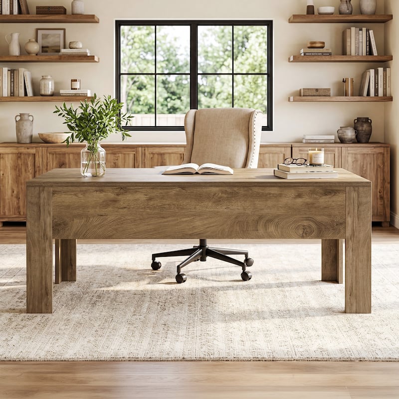 Modern Executive Desk with Large Tabletop, 63-Inch Office Desk, Computer Desk, Long Workstation for Home Office