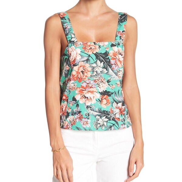 Abound Green Womens Size XL Floral Print Square Neck Tank Top