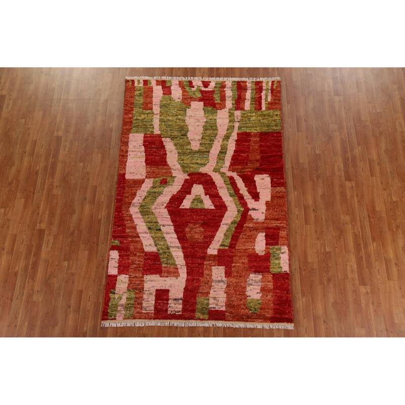 Hand Knotted Oriental 100% Wool Carpet Modern Abstract Multi-Colored Moroccan Area Rug - 8' 3'' X 5' 3''