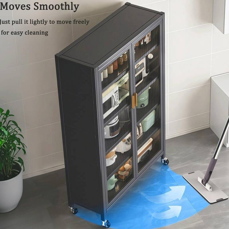 65" Metal Pantry Cabinet - 6-Tier with Wheels & Glass Doors