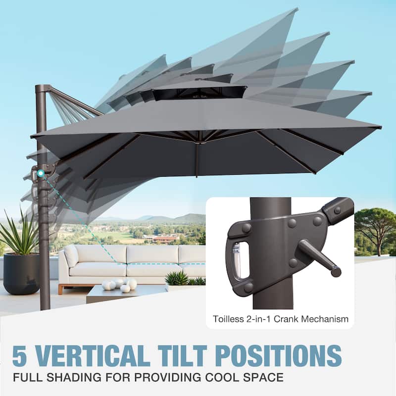 VredHom Outdoor Patio 10 x 13 FT Cantilever Umbrella Double Top
