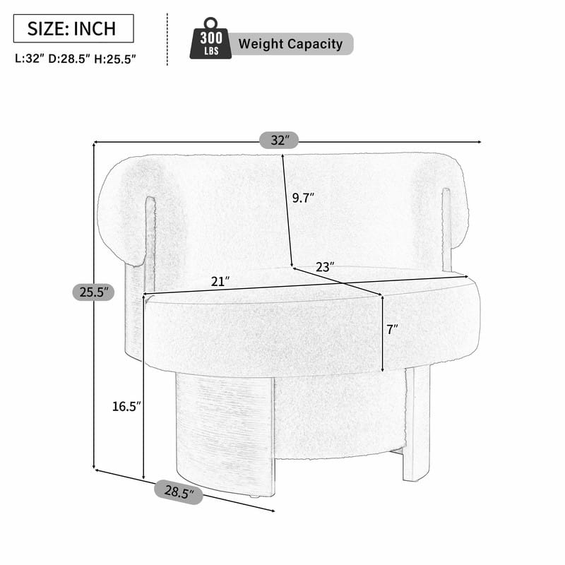 Modern 32'' Curved Sculptural Swivel Barrel Chair, 360° Swivel Base, Upholstered Accent Chair