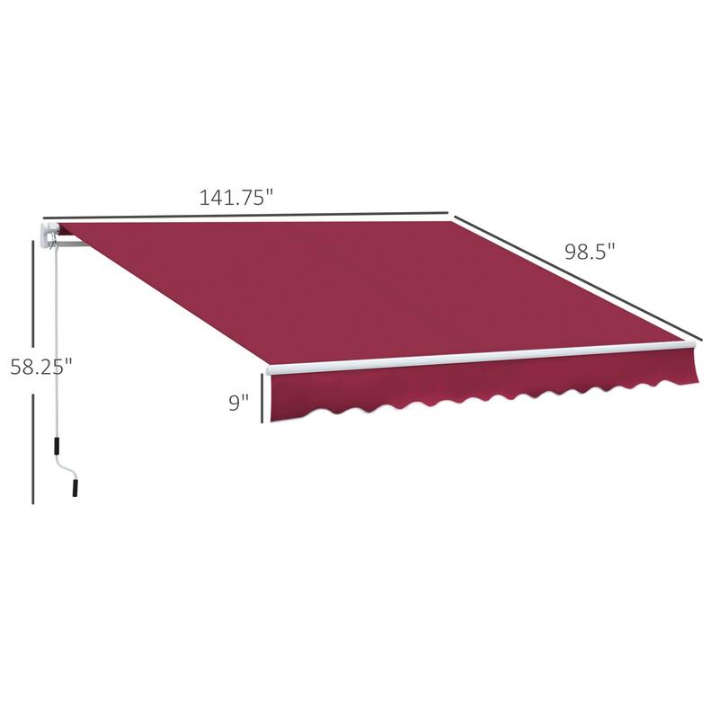 12' x 8' Retractable Patio Awning with Manual Crank, UV-Resistant Fabric, Aluminum Frame for Deck, Balcony, Yard