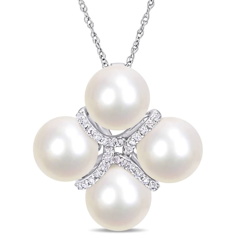 Miadora 8-8.5mm Cultured Freshwater Pearl and 1/7 ct TW Diamond Crossover 10k White Gold