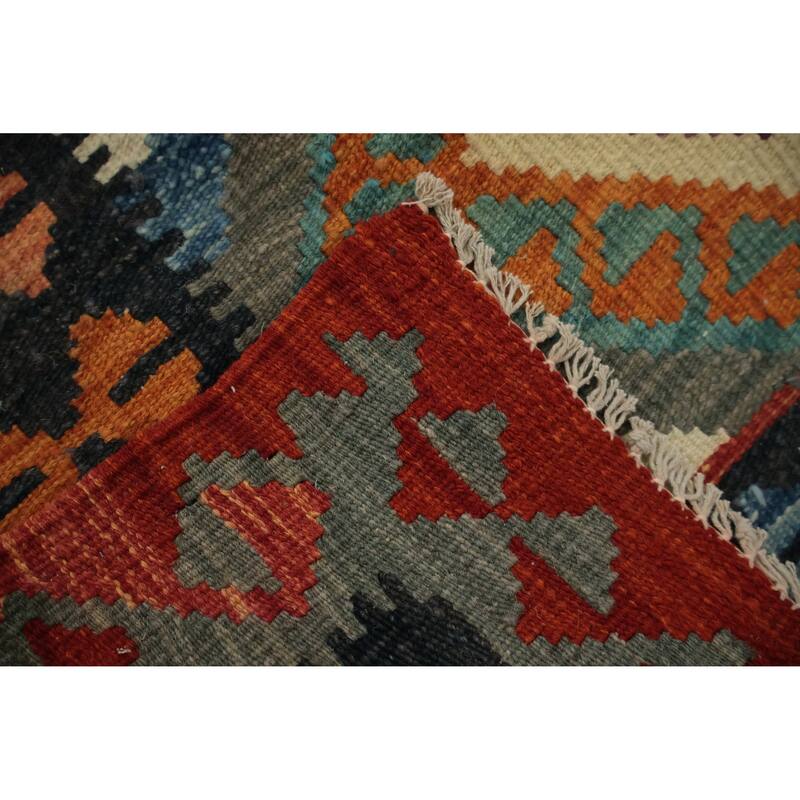 Hand Woven Oriental 100% Wool Carpet Southwestern Geometric Greys & Charcoal Kilim Area Rug - 4' 11'' X 3' 9''