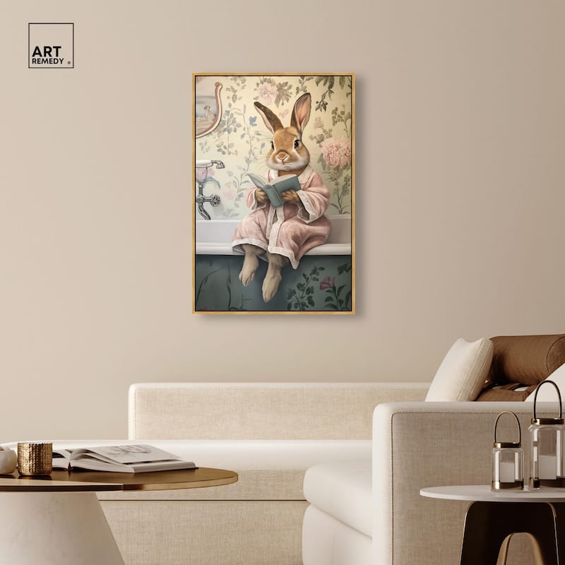 Bunny Bibliophile Bathing Canvas by Art Remedy