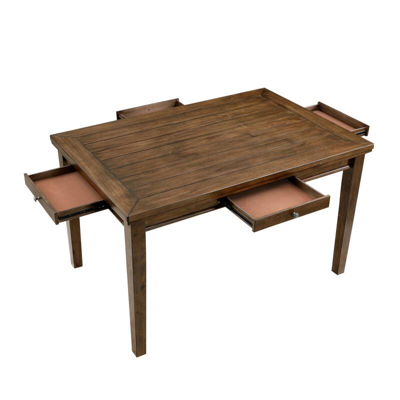 Trea 36 Inch Counter Height Table, Rectangular, 4 Drawers, Cherry Brown