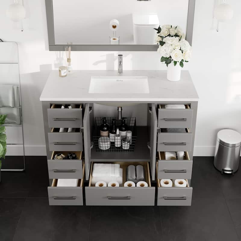 Eviva London 42"x18" Gray Transitional Vanity with White Carrara Quartz Top