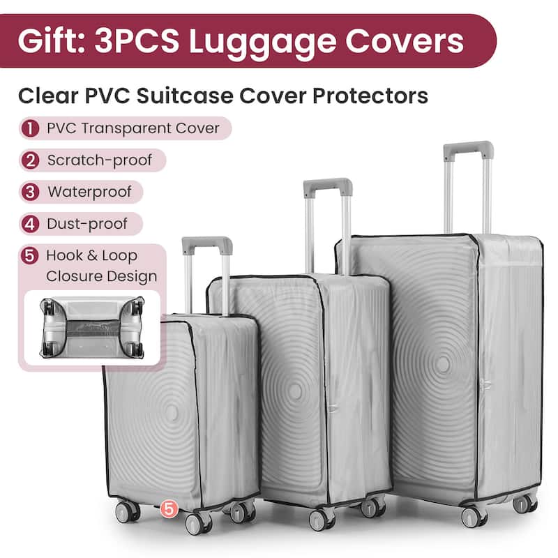 3 Piece PC Expandable Lightweight Carry On Luggage Sets with Front Pocket and Spinner Wheels & TSA Lock, for Men and Women