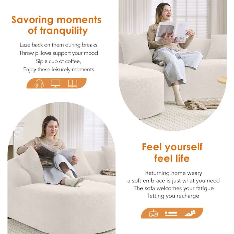 98.8" Boneless L-Shaped Sectional Sofa with Curved Chaise, Modular Chenille Compression Couch with 30D Foam for Living Room