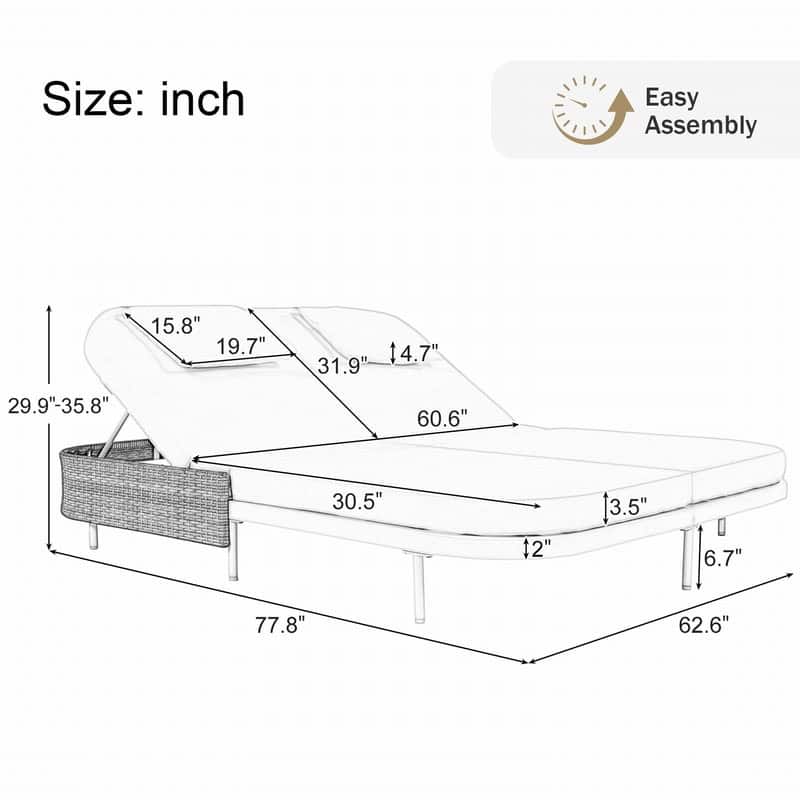 Rattan Outdoor Daybed Double Patio Chaise Lounge with Removable Cushions