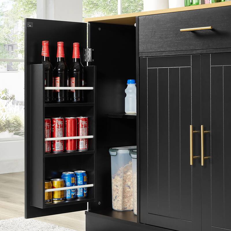 Kitchen Island with Trash Can Storage Cabinet, Kitchen Cabinet with Adjustable Shelves, Breakfast Bar Cabinet
