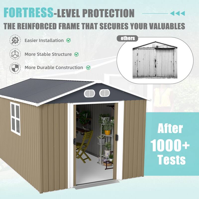 8x12 FT Outdoor Metal Storage Shed, Large Storage Sheds with Sturdy Frame Structure, Metal Garden Tool Shed with Lockable Door