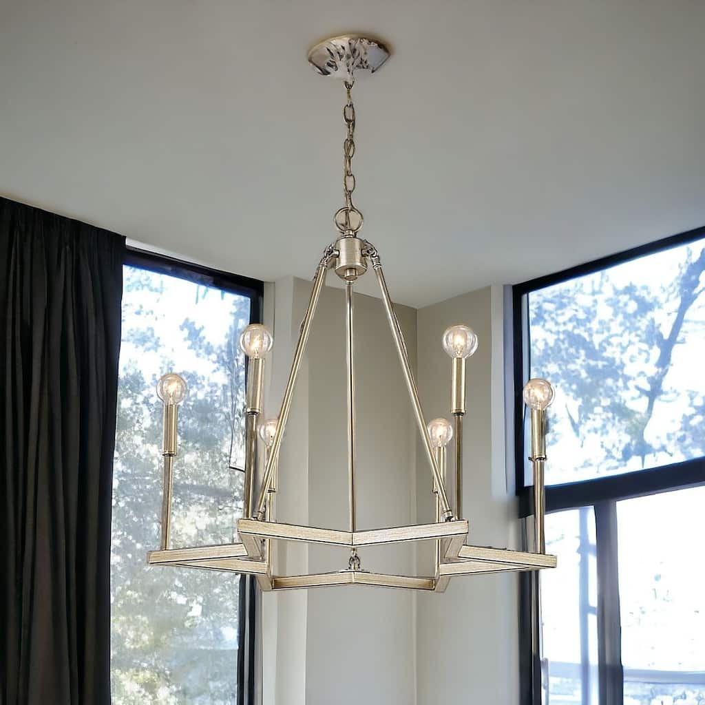 HomeRoots Gold Candle Style Six Light Metal Dimmable Chandelier - 25' X '24.5' X '25