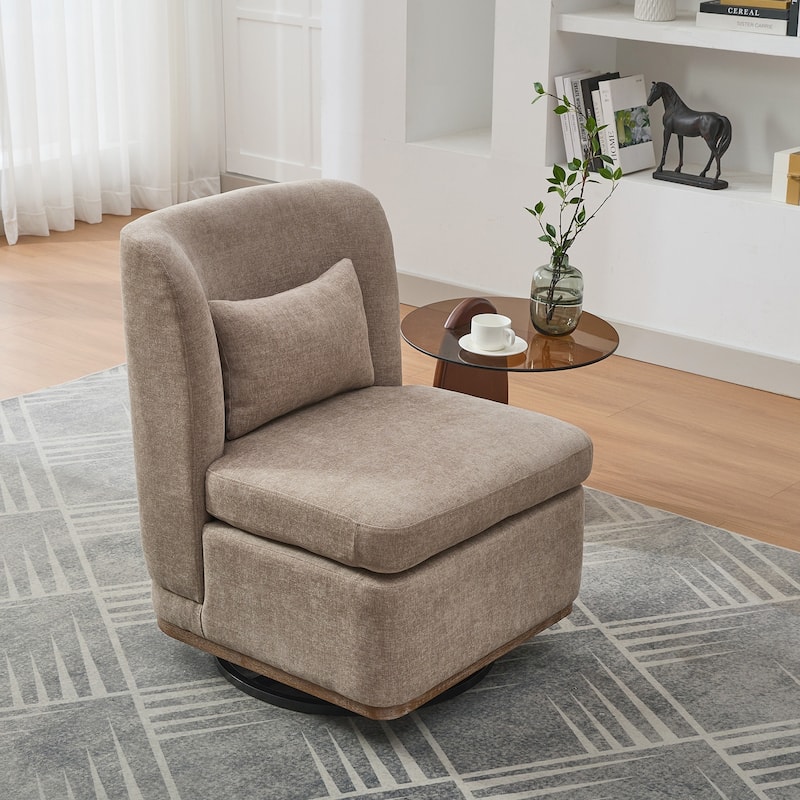 Modern Cushioned Armless Metal Base 360° Swivel Chair with Pillow, Suitable for Living Room