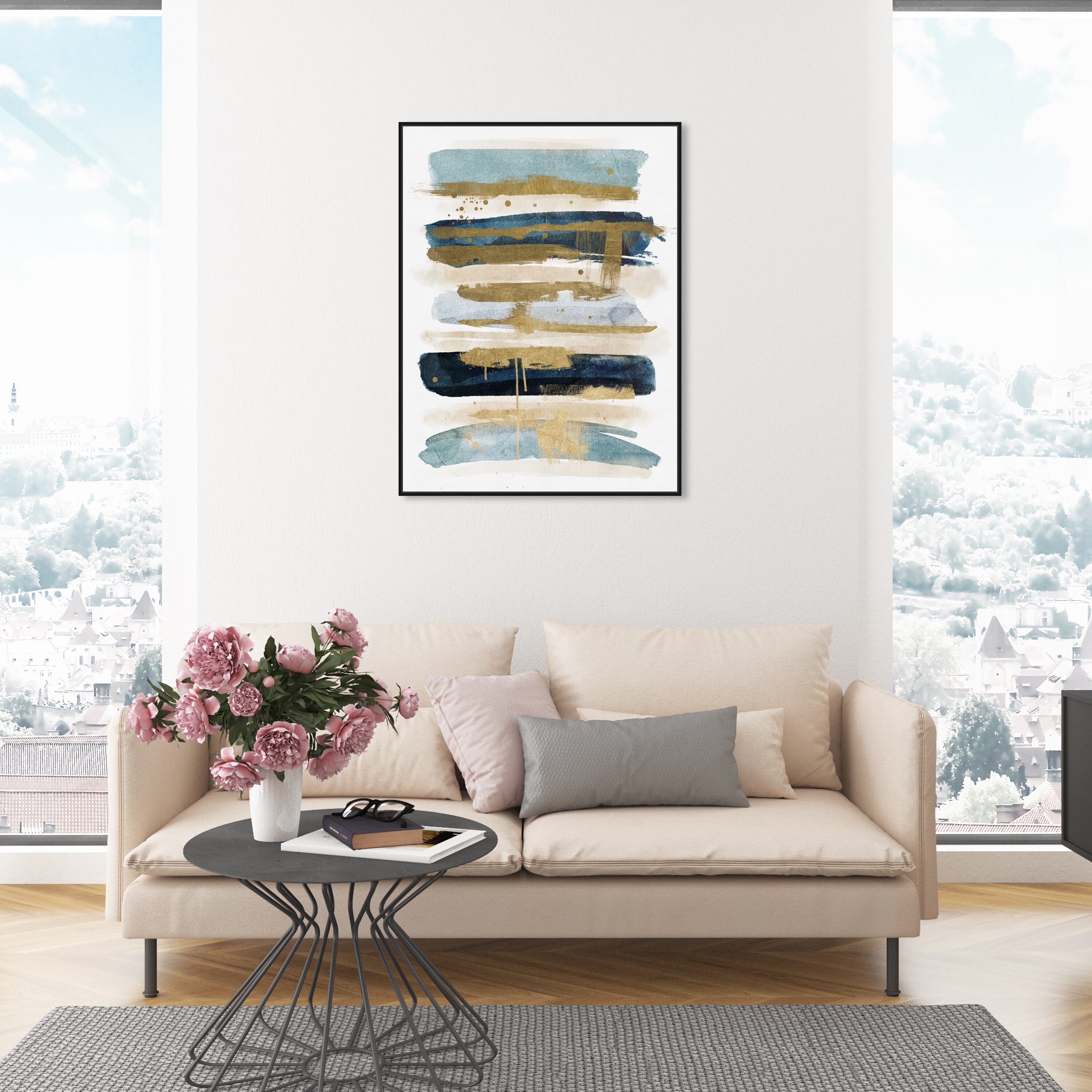 Oliver Gal 'Ocean Line' Abstract Wall Art Framed Canvas Print Paint Blue,  Gold On Sale Bed Bath  Beyond 32481628