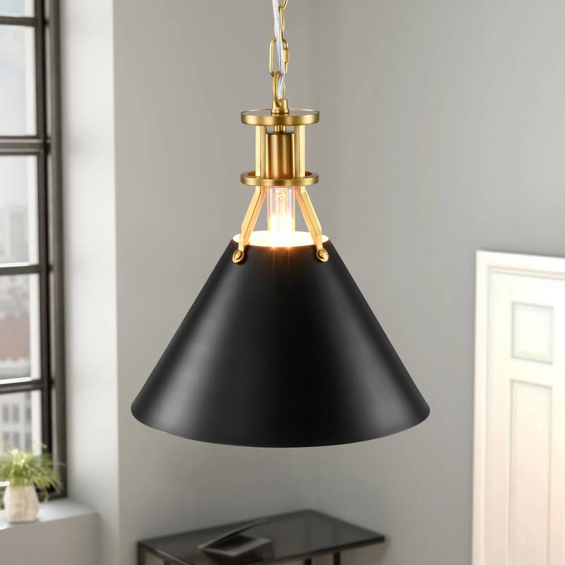 1-Light Modern Industrial Brushed Gold Cone Adjustable Pendant Light for Kitchen Island