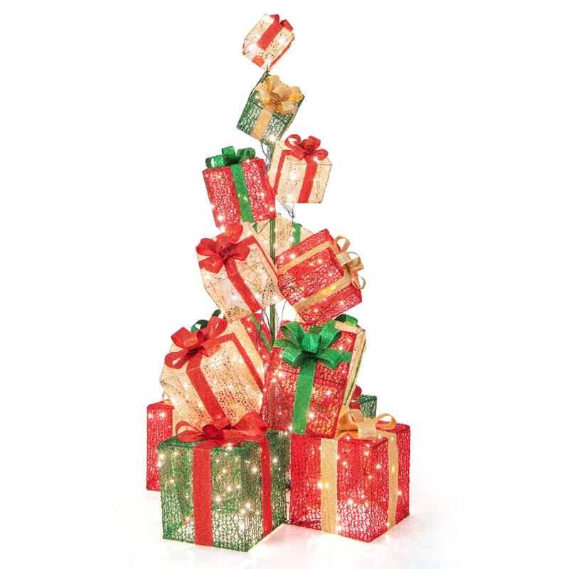 15 Stacked Pre-Lit Gift Box Tower 67'' Lighted Present Decoration - Multi