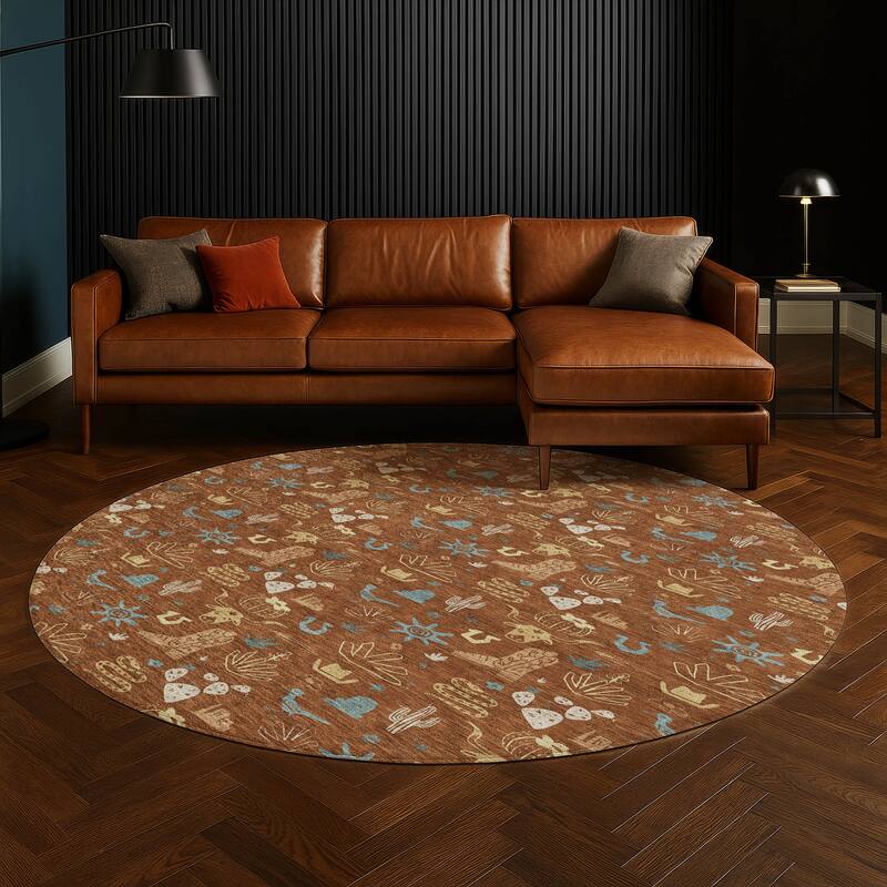 Machine Washable Indoor/ Outdoor Cowboy Ranch Chantille Rug