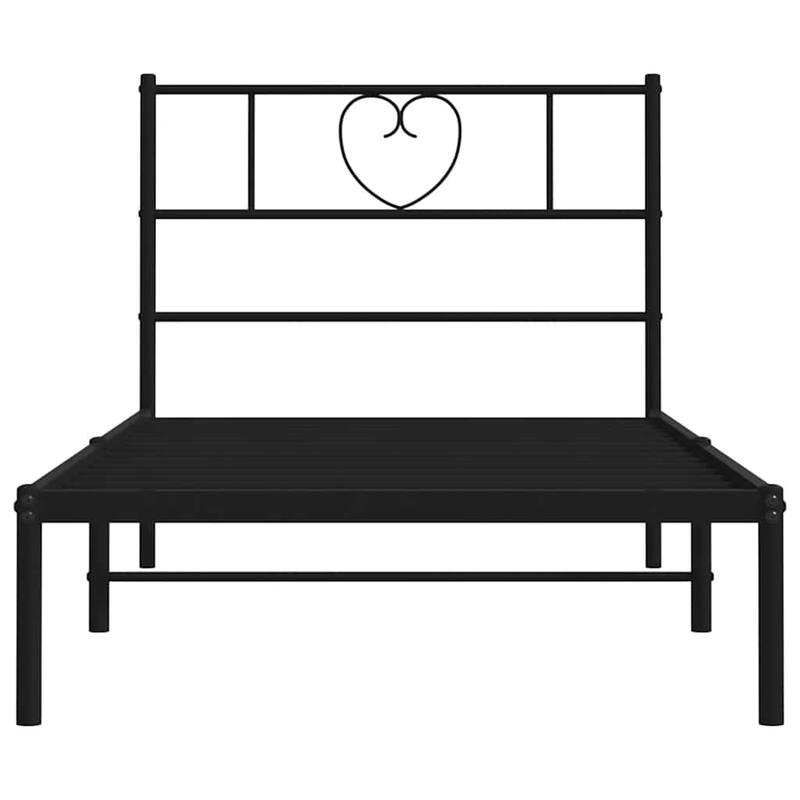 vidaXL Twin XL Metal Bed Frame with Headboard, Black, No Mattress - 81.5" x 41.3" x 35.4"